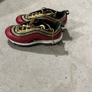 Nike Women's Air Max 97 University Red Gold Sequin Running Shoes SZ 9